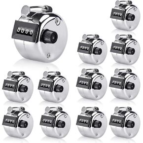 12 Pack of Metal Hand Tally Counter,4-Digit Lap Counter Clicker, Manual Mechanical Handheld Pitch Click Counter with Finger Ring for School Event & Golf Sport
