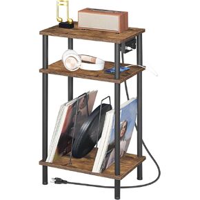 HOOBRO 3-Tier Record Player Stand, Vinyl Record Holder with Charging Station, Record Player Table with Storage Shelf, Turntable Stand for Music Room, Living Room, Bedroom, Black BB02URS01