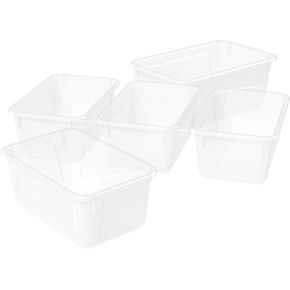 Storex Small Cubby Bins – Plastic Storage Containers for Classroom, 12.2 x 7.8 x 5.1 inches, Translucent, 5-Pack (62461A05C)