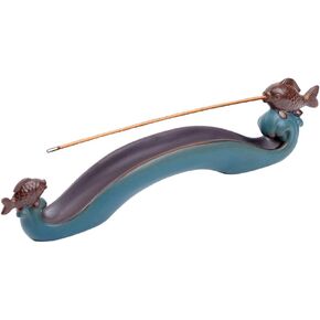 Cute Incense Holder Fish, Ceramic Incense Stick Holder Double Incense Burner, Funny Long Incense Ash Tray for Home Decoration, Yoga. Meditation, Tea