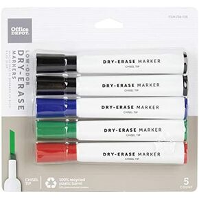 أقلام تحديد قابلة للمسح الجاف منخفضة الرائحة معاد تدويرها بنسبة 100% من علامة Office Depot، نقطة إزميل، متنوعة، عبوة من 5 قطع in Saudi Arabia