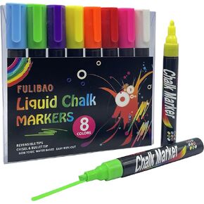Bold Liquid Chalk Markers Erasable, Chisel Tip, 8 Colors Chalkboard Paint Chalk Pens for Chalkboard Signs, Windows, Blackboard, Glass, Mirrors - Chalk Markers with Reversible Tip (8 Pack) - (4mm)…