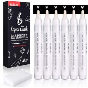 White Chalk Markers,6 Pack Set White Liquid Chalk Pens,White Dry Erase Marker Pen for Blackboard,Windows,Chalkboards,Glass,Signs,Bistro