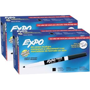 Expo 86001 Low Odor Dry Erase Marker, Black, 2 Packs of 12, 24 Total