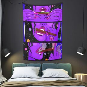 Trippy Cool Tapestry Wall Hanging Sexy Girl Art Poster Purple Black Room Decor Womens Hippie Art Print Tapestries Neon Light Aesthetic Decoration 60x40 inches for Bedroom Living Room Dorm Room