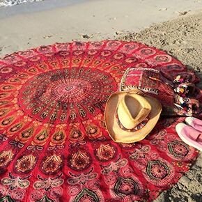 Popular Handicrafts Round tapestry Indian Mandala Round Roundie Beach Throw Tapestry wall hanging Hippy Boho Gypsy Cotton Tablecloth, Round Yoga Sheet 50"