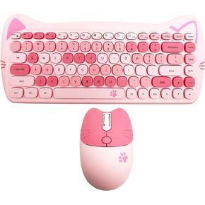 Wireless Mouse and Keyboard, Cute Cat Keyboard Mouse Combo for Girl Gift,2.4G Cordless Computer Mice with USB Receiver for
