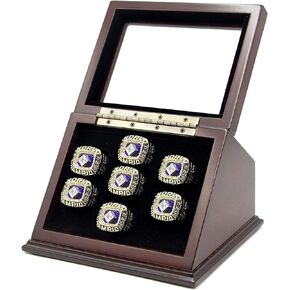 Wooden Display case Shadow Box for Sports Championship Rings from 1 Slot to 7 Slots with Glass Window - Rings are Not Included