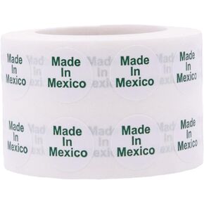 White with Green Made in Mexico Circle Dot Stickers, 1/2 Inch Round, 1000 Labels on a Roll
