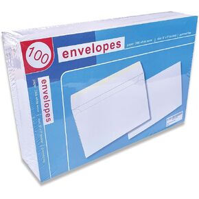 6 x 9 Envelopes, 24lb White Wove Paper, No Window, Gummed Flap,100/Pack, Made in the USA
