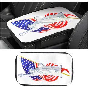 American Flag Center Console Pad, Auto Armrest Seat Box Cover for Women Men, Polyester Universal Cushion Protector Pad, Patriotic Car Interior Protection Accessories for Most Vehicle (Style C)