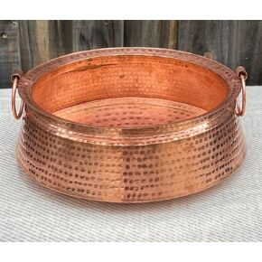 Pure Copper Nepali Khadkulo 12 IN Traditional Foot Spa Bowl, Water & Flowers Display, Pooja Pray Arti | Traditional Water Purifying Bowl Handmade In Nepal