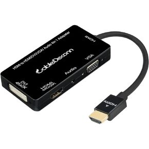 CableDeconn Multiport 4-in-1 HDMI to HDMI DVI 4K VGA Adapter Cable with Audio Output Adapter Converter (Black)
