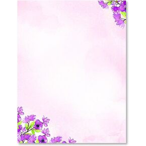 100 Stationery Writing Paper, with Cute Floral Designs Perfect for Notes or Letter Writing - Violets