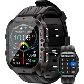 Smart Watches for Men, 1.96" HD AMOLED, Rugged Military (Answer/Calls/Dial) Fitness Tracker, Extra-Long Battery Life, AI Assistant/Sleep Monitor, 100+ Sport Modes, Black & Orange