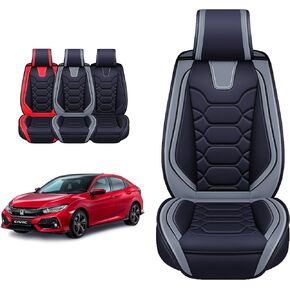 أغطية مقاعد OASIS AUTO Honda Civic 2011-2025 مخصصة تناسب 2/4 باب سيدان كوبيه هاتشباك غطاء جلدي حامي وسادة استبعاد Si (مجموعة كاملة، أسود)