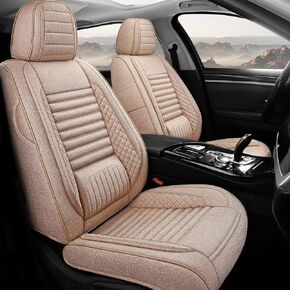 Car Seat Covers Full Set, 5 Seats Universal Linen Vehicle Cushion for Automotive Front and Rear, Seat Protectors Fit for Most SUV Truck Sedans Pick-up Jeep, Airbag Compatible (Brown)