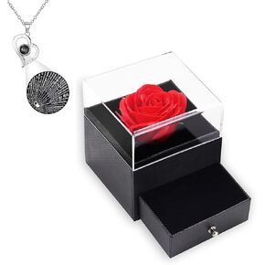 قلادة أنا أحبك بـ 100 لغة إلى الأبد، وردة أبدية محفوظة، وردة حقيقية مع قلادة تقول أنا أحبك بـ 100 لغة، قلادة على شكل وردة للنساء هدايا عيد الأم in Kuwait