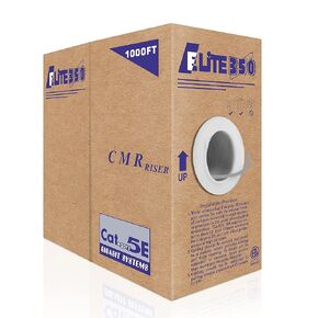 CAT5E Riser (CMR), 1000ft, UTP 24AWG, Solid Bare Copper, 350MHz, UL Certified, Easy to Pull (Reelex II) Box, Bulk Ethernet Cable in Gray