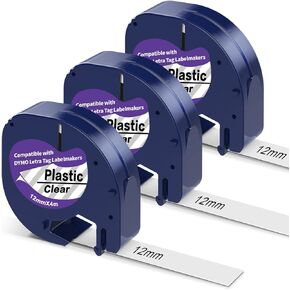 3 X Clear Label Maker Tape Replacement for Dymo Letratag Refills, Compatible with Dymo Label Maker Refills 1/2 x 13, Use for LT-100T LT-100H QX50 Label Maker Tape Refill JH-US