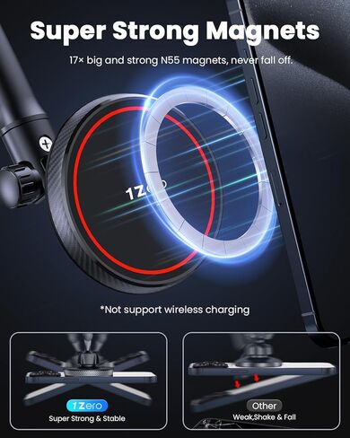 1Zero لحامل MagSafe للسيارة، عصا على لوحة القيادة المرنة ذات الذراع الطويلة والزجاج الأمامي ومرآة الرؤية الخلفية وحامل الهاتف المغناطيسي اللاصق بدون استخدام اليدين يناسب iPhone 15 14 13 12 Pro Max Plus Mini MagSafe in Kuwait