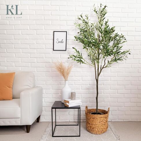 Knot & Leaf Artificial Olive Tree 6ft Tall - Realistic Artificial Indoor Plant with Two-Tone Leaves, Purple Olive Fruits & Inner Wired Metal Branches - Potted Faux Olive Tree for The Home or Office in Saudi Arabia