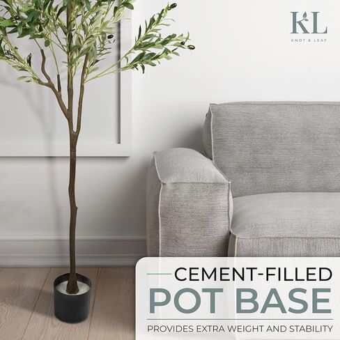 Knot & Leaf Artificial Olive Tree 6ft Tall - Realistic Artificial Indoor Plant with Two-Tone Leaves, Purple Olive Fruits & Inner Wired Metal Branches - Potted Faux Olive Tree for The Home or Office in Saudi Arabia