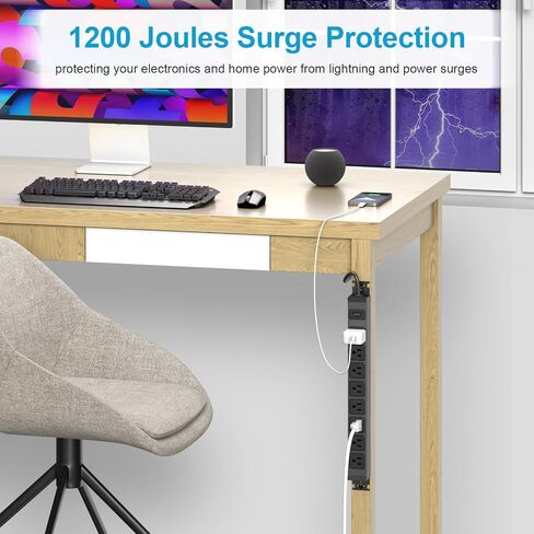 HHSOET Metal 360° Rotating Mountable Power Strip, 8 Outlet Gaming Table Mounted Outlet Strip, Heavy Duty Wall Mount Surge Protector with Switch, 15A 125V 1875W, 3ft Power Cord.(Black) in Saudi Arabia