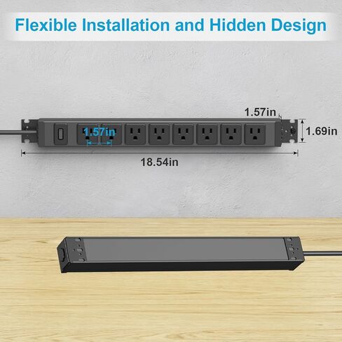 HHSOET Metal 360° Rotating Mountable Power Strip, 8 Outlet Gaming Table Mounted Outlet Strip, Heavy Duty Wall Mount Surge Protector with Switch, 15A 125V 1875W, 3ft Power Cord.(Black) in Saudi Arabia