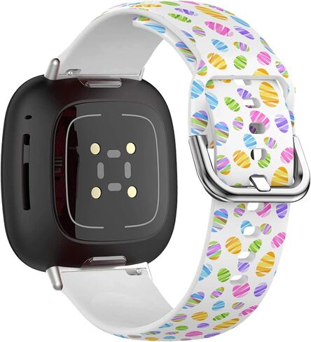 متوافق مع Fitbit Versa 3، Versa 4، Sense، Sense 2 (نمط بيض عيد الفصح المغلف بشريط) سوار رياضي من السيليكون للنساء والرجال، سوار بديل لـ Fitbit Versa 3 & 4، Fitbit Sense، Sense 2 in Kuwait