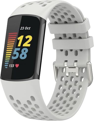 أحزمة متوافقة مع Fitbit Charge 5، حزام رياضي من السيليكون بتصميم فتحات الهواء لـ Fitbit Charge 6 / Charge 5 مع حافظة حماية شاشة شفافة من مادة TPU in Kuwait