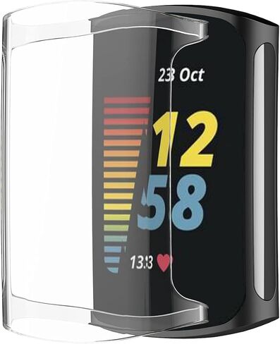 أحزمة متوافقة مع Fitbit Charge 5، حزام رياضي من السيليكون بتصميم فتحات الهواء لـ Fitbit Charge 6 / Charge 5 مع حافظة حماية شاشة شفافة من مادة TPU in Kuwait