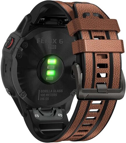 Abanen Quick Fit 22mm Leather Watch Band for Garmin Fenix 7 Fenix 6 Fenix 5 EPIX 2, Fiber Pattern & Leather with Silicone Lining Soft Sweatproof Wrist Strap for Forerunner 955,Instinct 2 Solar in Saudi Arabia