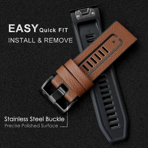 Abanen Quick Fit 22mm Leather Watch Band for Garmin Fenix 7 Fenix 6 Fenix 5 EPIX 2, Fiber Pattern & Leather with Silicone Lining Soft Sweatproof Wrist Strap for Forerunner 955,Instinct 2 Solar in Saudi Arabia