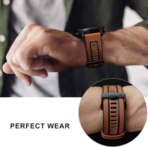 Abanen Quick Fit 22mm Leather Watch Band for Garmin Fenix 7 Fenix 6 Fenix 5 EPIX 2, Fiber Pattern & Leather with Silicone Lining Soft Sweatproof Wrist Strap for Forerunner 955,Instinct 2 Solar in Saudi Arabia