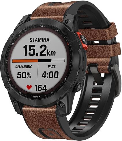 Abanen Quick Fit 22mm Leather Watch Band for Garmin Fenix 7 Fenix 6 Fenix 5 EPIX 2, Fiber Pattern & Leather with Silicone Lining Soft Sweatproof Wrist Strap for Forerunner 955,Instinct 2 Solar in Saudi Arabia
