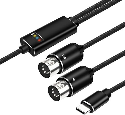 XMSJSIY MIDI إلى USB C نوع C محول كابل واجهة 5 دبوس MIDI إلى نوع C محول الإدخال والإخراج محول سلك للوحة مفاتيح البيانو إلى جهاز الكمبيوتر المحمول Mac مع مؤشر LED -2M/6.5FT in Saudi Arabia