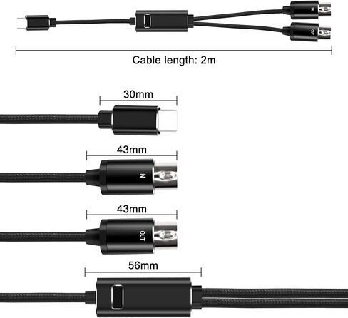 XMSJSIY MIDI إلى USB C نوع C محول كابل واجهة 5 دبوس MIDI إلى نوع C محول الإدخال والإخراج محول سلك للوحة مفاتيح البيانو إلى جهاز الكمبيوتر المحمول Mac مع مؤشر LED -2M/6.5FT in Saudi Arabia