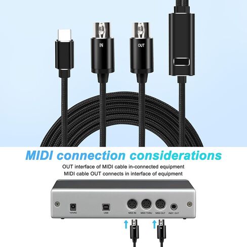 XMSJSIY MIDI إلى USB C نوع C محول كابل واجهة 5 دبوس MIDI إلى نوع C محول الإدخال والإخراج محول سلك للوحة مفاتيح البيانو إلى جهاز الكمبيوتر المحمول Mac مع مؤشر LED -2M/6.5FT in Saudi Arabia