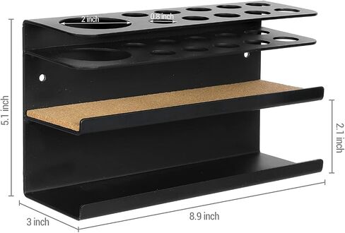 MyGift Wall Mounted Dry Erase Marker Holder with Cork Padded Base, Matte Black Metal 2 Tiered Whiteboard Accessories Rack with 11 Slots for Marker and Spray Bottle and Eraser Storage Tray in Saudi Arabia