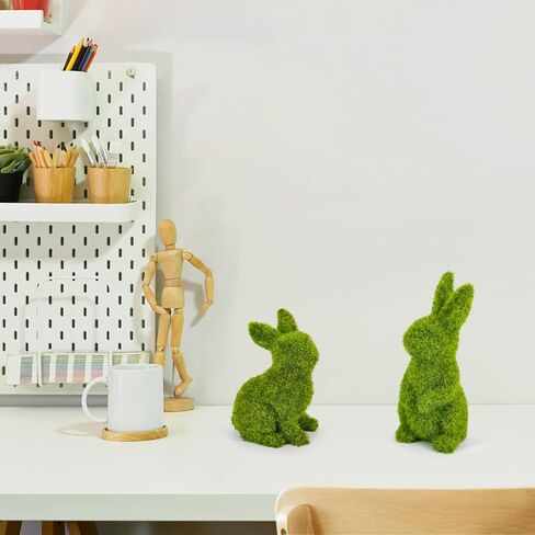 Easter Bunny Decorations,Resin Moss Bunny Figurine,Garden Artificial Moss Rabbit Easter Décor Easter Party Favors Gifts(Small-2pcs) in Kuwait