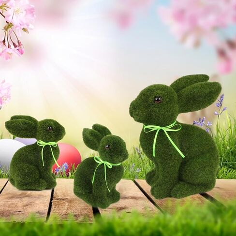 3 زخارف أرنب عيد الفصح أرنب عيد الفصح الطحلب، ديكور عطلة عيد الفصح الربيع، تماثيل أرنب حديقة طحالب حيوانات صناعية لطاولة داخلية للمنزل، المطبخ، ديكورات الرف، أخضر in Kuwait