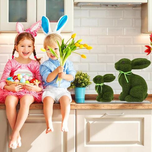 3 زخارف أرنب عيد الفصح أرنب عيد الفصح الطحلب، ديكور عطلة عيد الفصح الربيع، تماثيل أرنب حديقة طحالب حيوانات صناعية لطاولة داخلية للمنزل، المطبخ، ديكورات الرف، أخضر in Kuwait