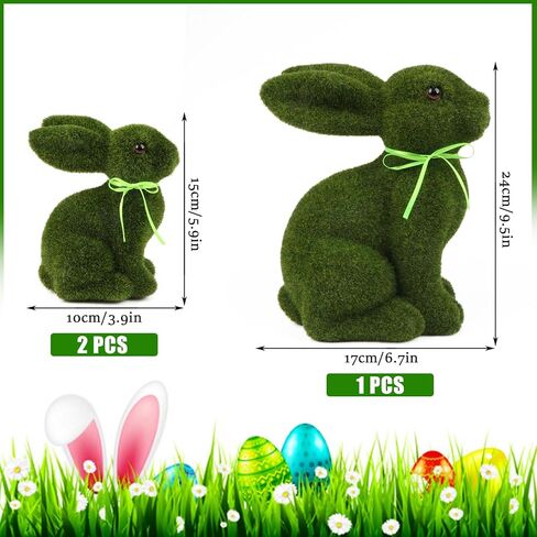 3 زخارف أرنب عيد الفصح أرنب عيد الفصح الطحلب، ديكور عطلة عيد الفصح الربيع، تماثيل أرنب حديقة طحالب حيوانات صناعية لطاولة داخلية للمنزل، المطبخ، ديكورات الرف، أخضر in Kuwait