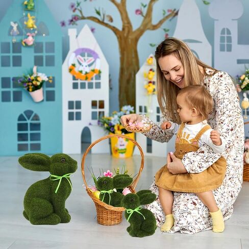 3 زخارف أرنب عيد الفصح أرنب عيد الفصح الطحلب، ديكور عطلة عيد الفصح الربيع، تماثيل أرنب حديقة طحالب حيوانات صناعية لطاولة داخلية للمنزل، المطبخ، ديكورات الرف، أخضر in Kuwait