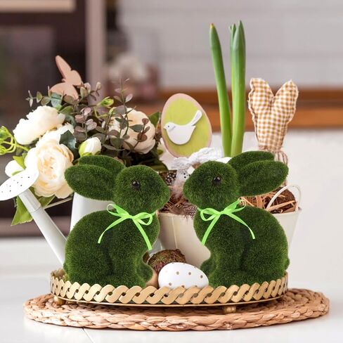 3 زخارف أرنب عيد الفصح أرنب عيد الفصح الطحلب، ديكور عطلة عيد الفصح الربيع، تماثيل أرنب حديقة طحالب حيوانات صناعية لطاولة داخلية للمنزل، المطبخ، ديكورات الرف، أخضر in Kuwait