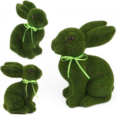 3 زخارف أرنب عيد الفصح أرنب عيد الفصح الطحلب، ديكور عطلة عيد الفصح الربيع، تماثيل أرنب حديقة طحالب حيوانات صناعية لطاولة داخلية للمنزل، المطبخ، ديكورات الرف، أخضر in Kuwait