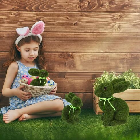 3 زخارف أرنب عيد الفصح أرنب عيد الفصح الطحلب، ديكور عطلة عيد الفصح الربيع، تماثيل أرنب حديقة طحالب حيوانات صناعية لطاولة داخلية للمنزل، المطبخ، ديكورات الرف، أخضر in Kuwait