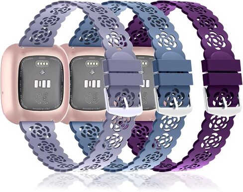Nigaee 3 Pack 22mm Lace Hollowed-Out Silicone Replacement Wristbands Compatible for Fitbit Versa/Fitbit Versa 2/Fitbit Versa Lite,Slim Bands Soft Smartwatch Sport Strap for Women in Saudi Arabia