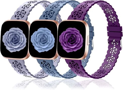 Nigaee 3 Pack 22mm Lace Hollowed-Out Silicone Replacement Wristbands Compatible for Fitbit Versa/Fitbit Versa 2/Fitbit Versa Lite,Slim Bands Soft Smartwatch Sport Strap for Women in Saudi Arabia
